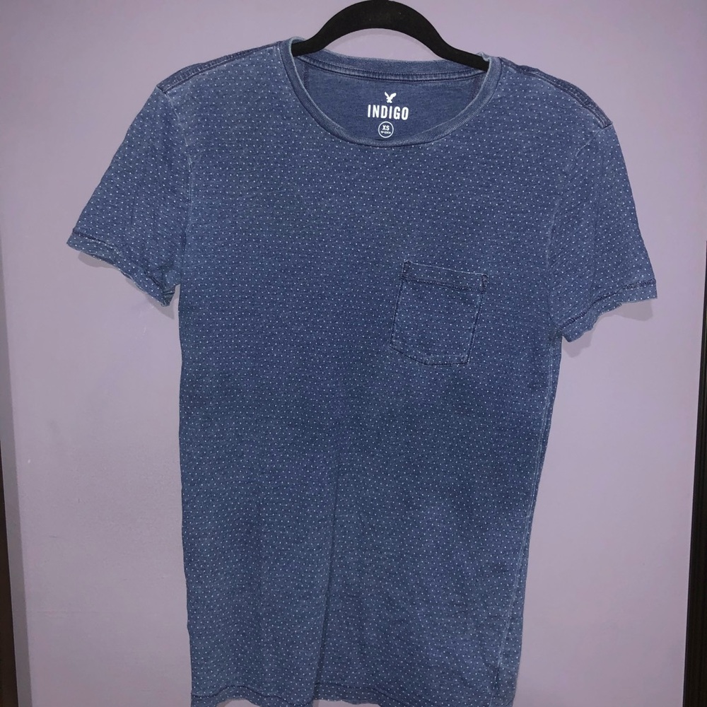American Eagle Faded Denim Polka Dot shirt